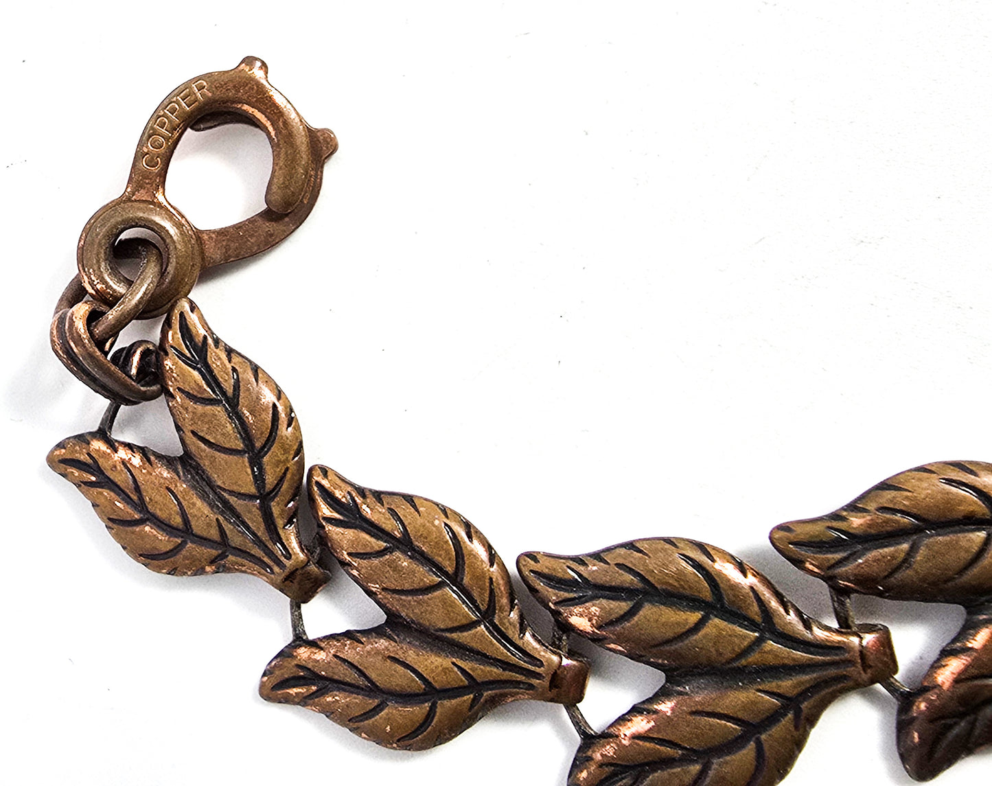 Modernist copper leaf vintage southwestern tennis bracelet sister clasp 8 inches