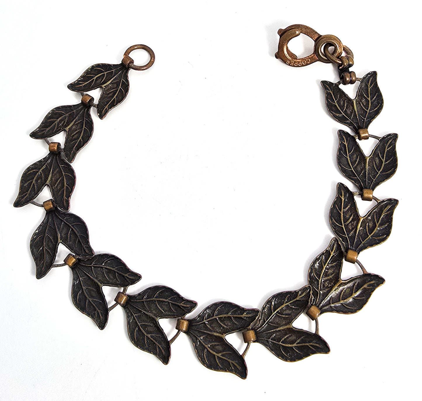 Modernist copper leaf vintage southwestern tennis bracelet sister clasp 8 inches