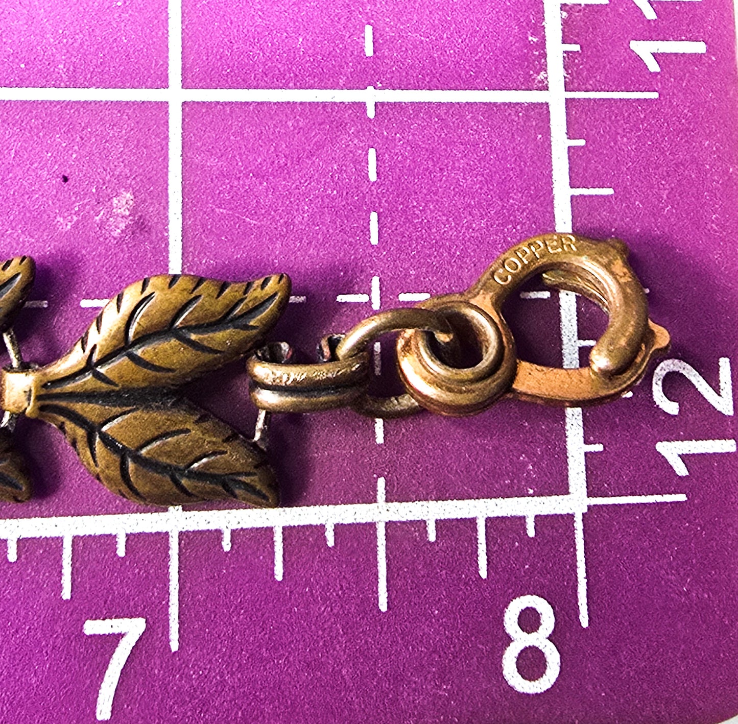 Modernist copper leaf vintage southwestern tennis bracelet sister clasp 8 inches