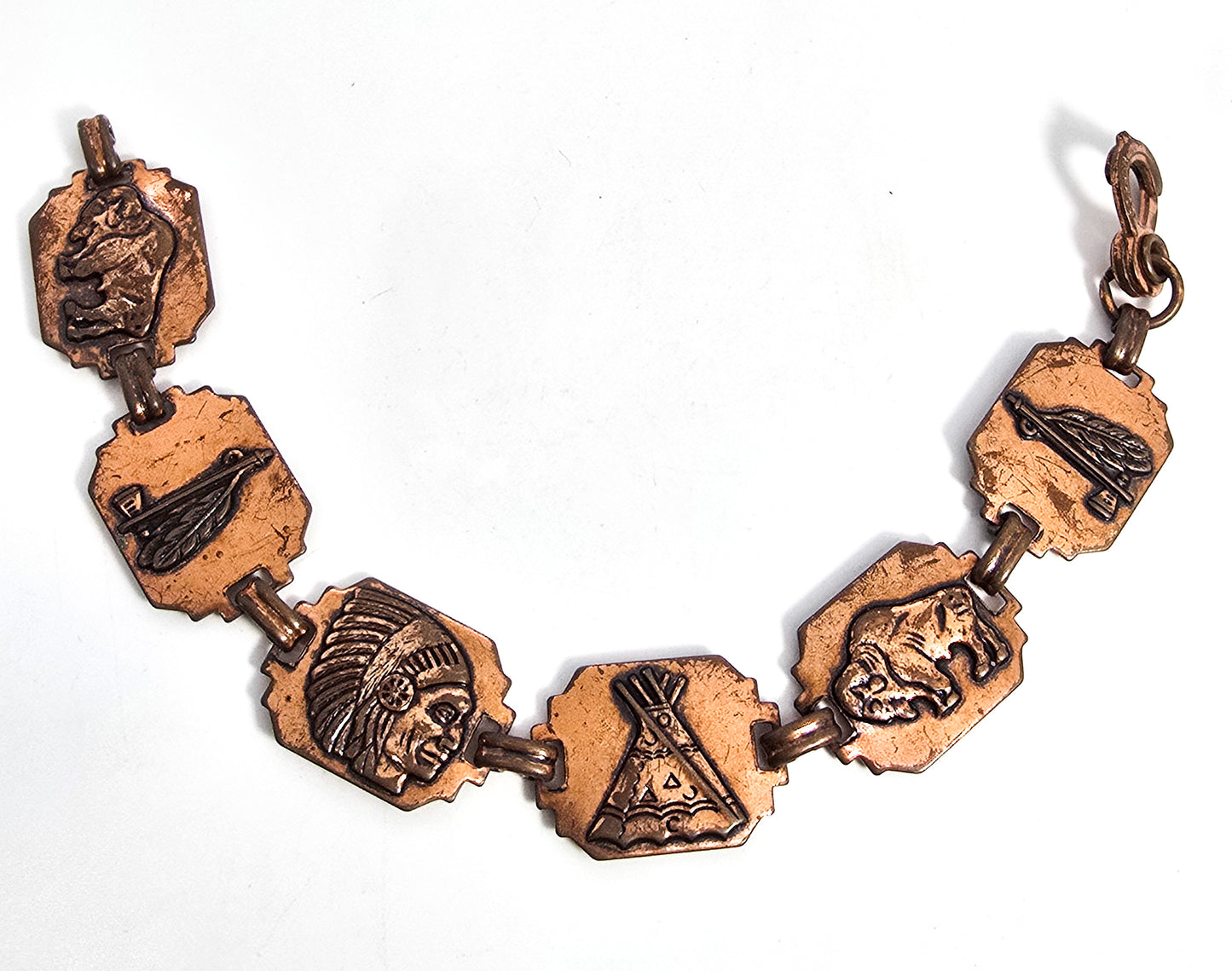Modernist copper vintage Southwestern Native bracelet sister clasp 7 inches