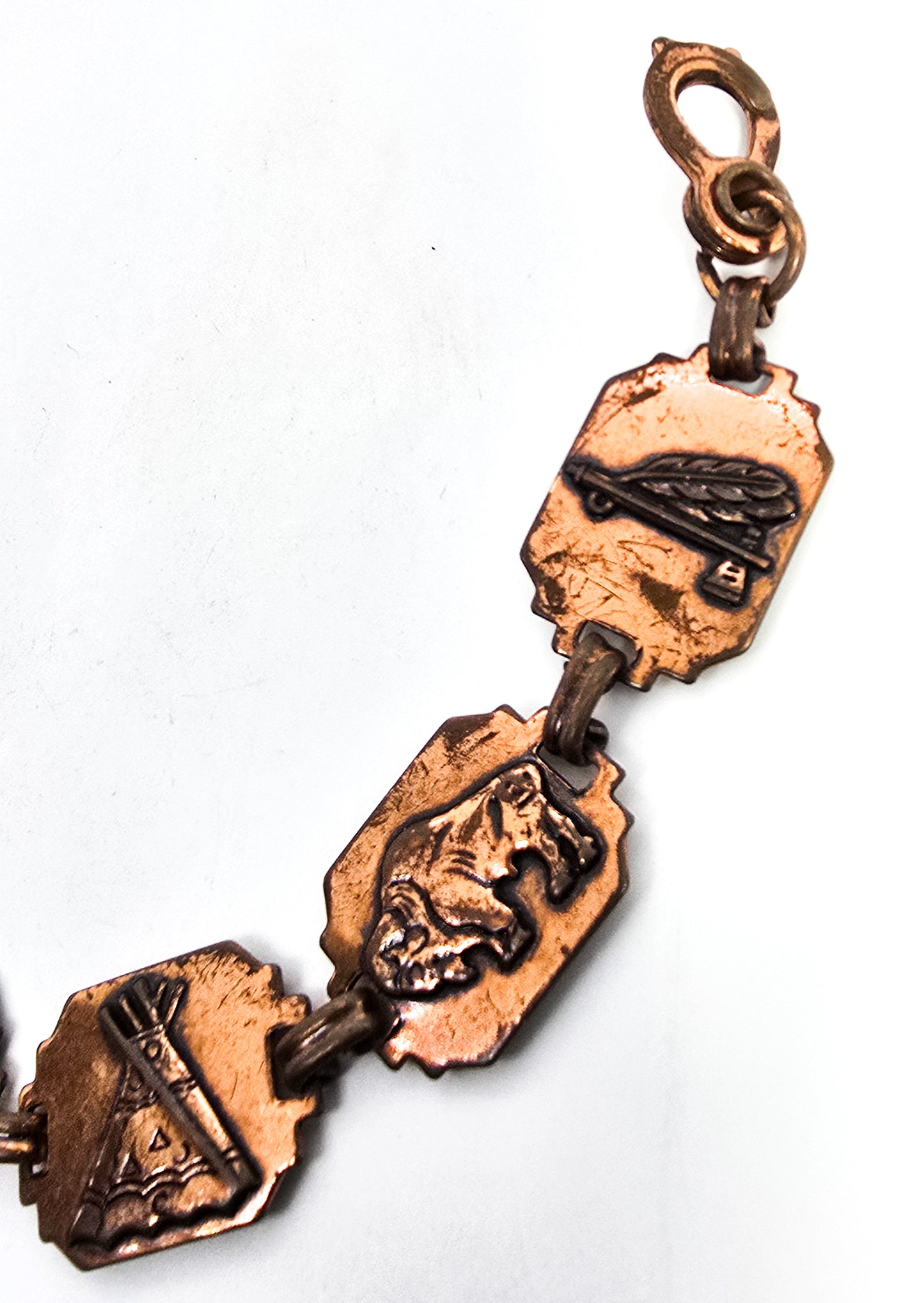 Modernist copper vintage Southwestern Native bracelet sister clasp 7 inches