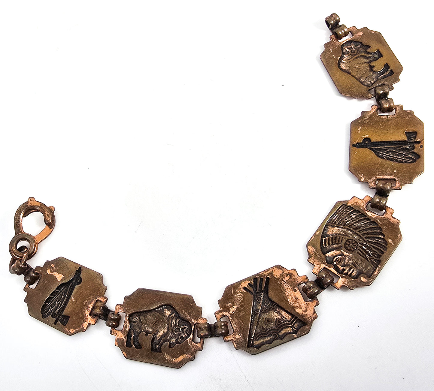 Modernist copper vintage Southwestern Native bracelet sister clasp 7 inches