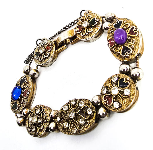 Victorian revival vintage enamel heart rhinestone slider bracelet