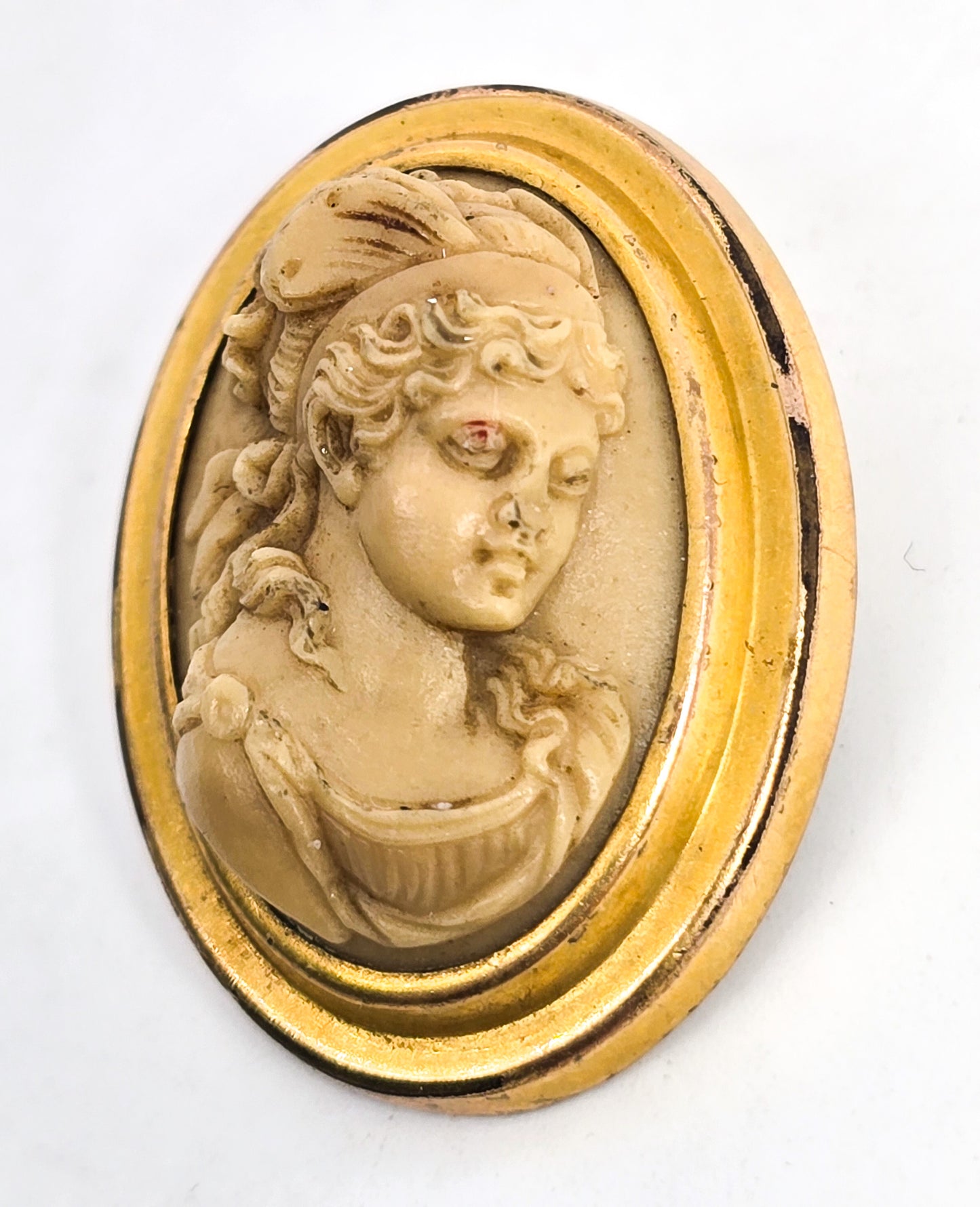 Victorian Carved Lava cameo antique small gold filled  high relief cameo brooch