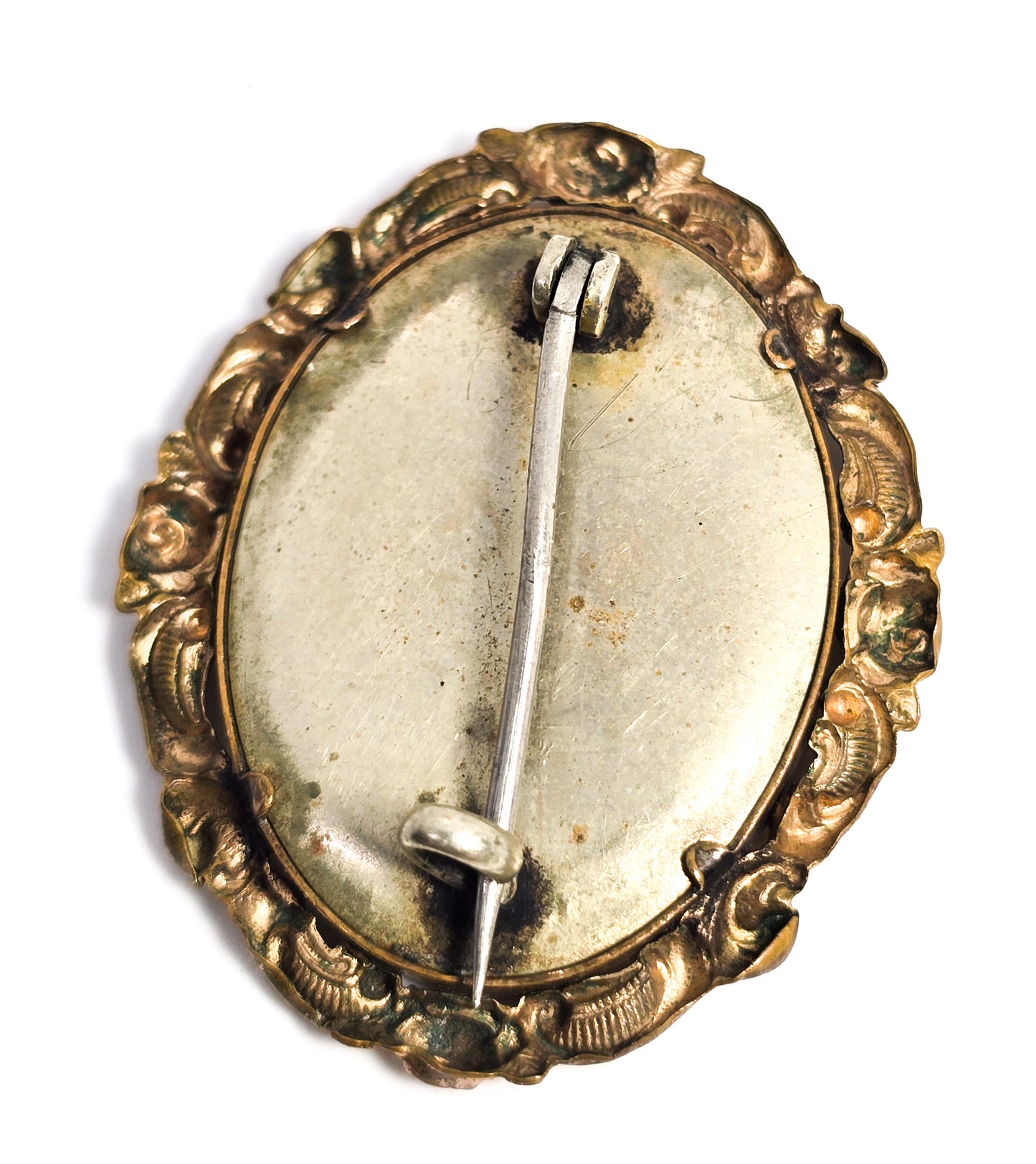 Memento Mori dried flower gold filled antique Mourning jewelry brooch