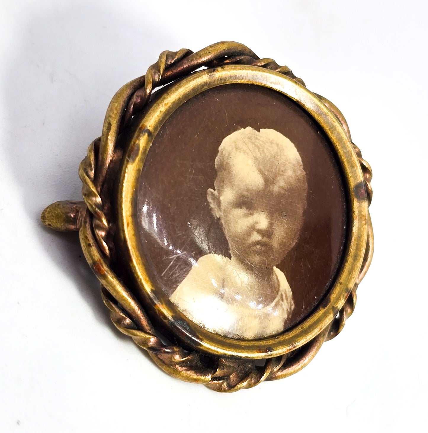 Victorian Memento Mori Tin Baby Child children antique Mourning brooch pin