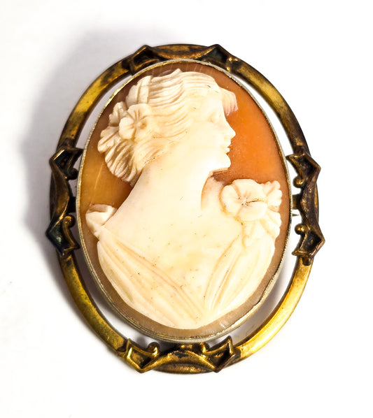A.L. LINDROTH Co. Carved Shell Cameo gold filled antique cameo brooch Art Deco