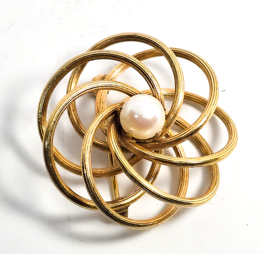 Anson Pearl 12k GF gold filled vintage atomic swirl brooch