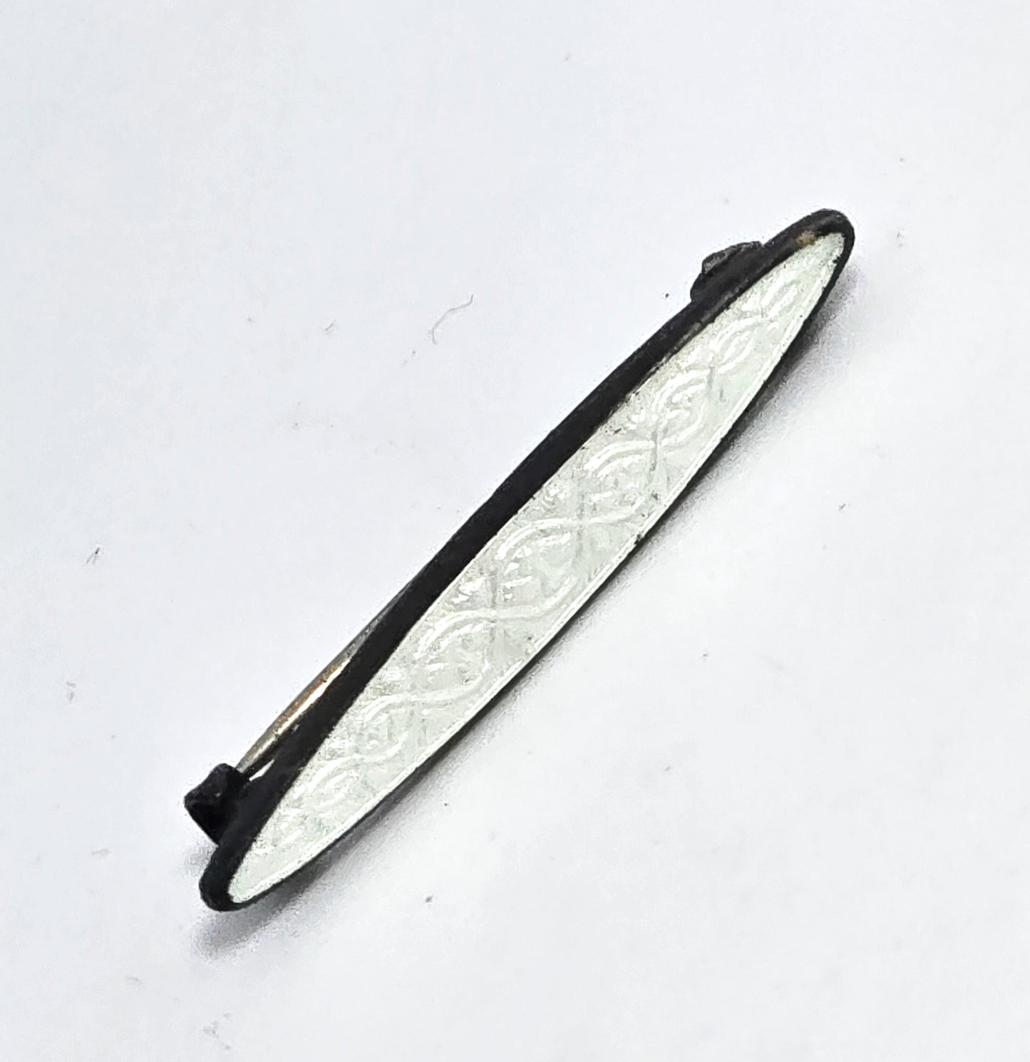 Art Deco small Guilloche enamel white antique bar pin lingerie brooch
