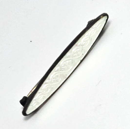 Art Deco small Guilloche enamel white antique bar pin lingerie brooch