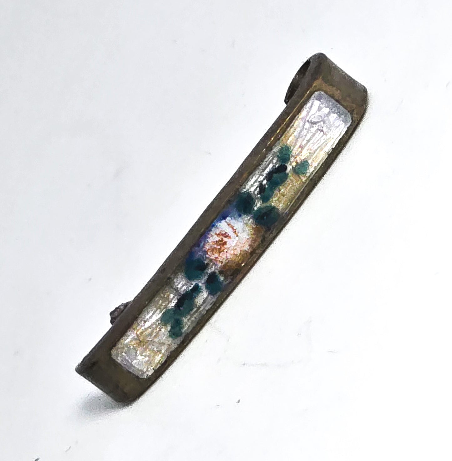 Art Deco small Guilloche enamel pink rose flower antique bar pin lingerie brooch