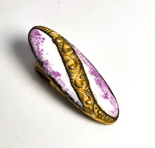Art Deco small Guilloche enamel purple white gold filled antique lingerie clip