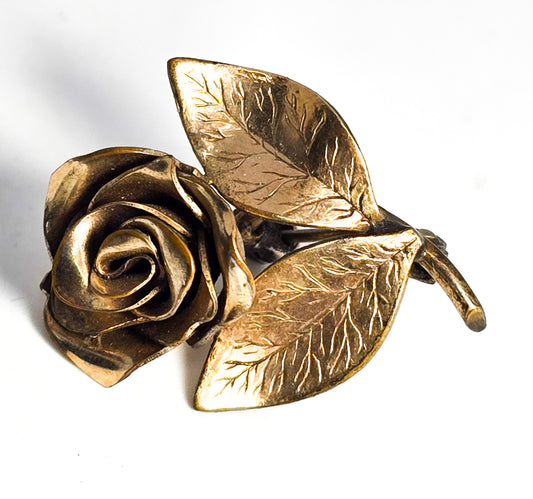 Coro gold rose flower 12k gold filled vintage signed brooch