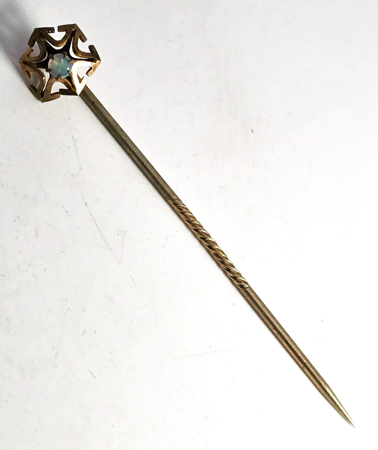 Victorian bright opal gold filled antique stick lapel pin brooch