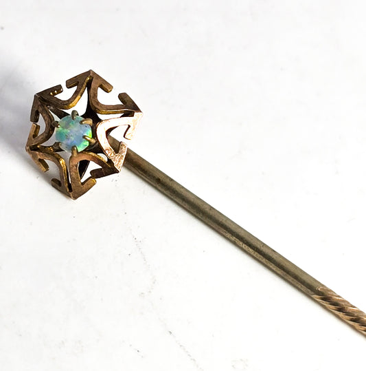 Victorian bright opal gold filled antique stick lapel pin brooch