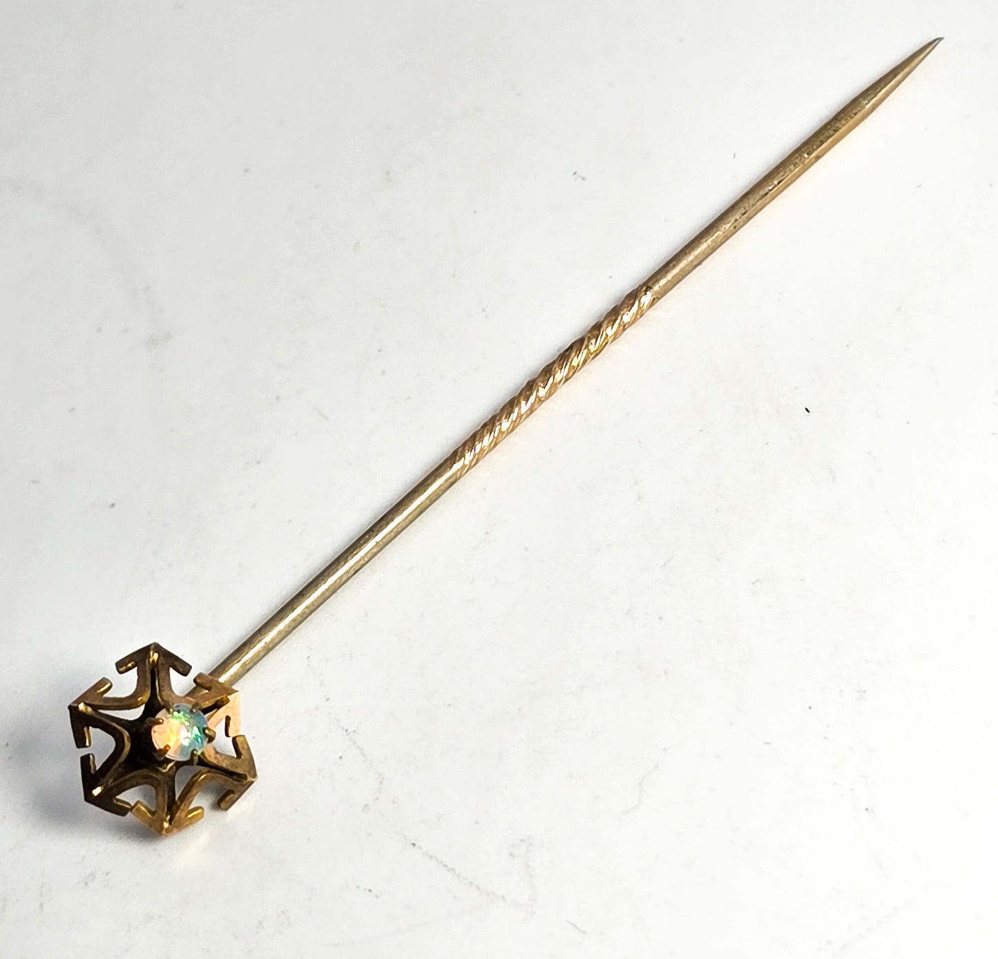 Victorian bright opal gold filled antique stick lapel pin brooch