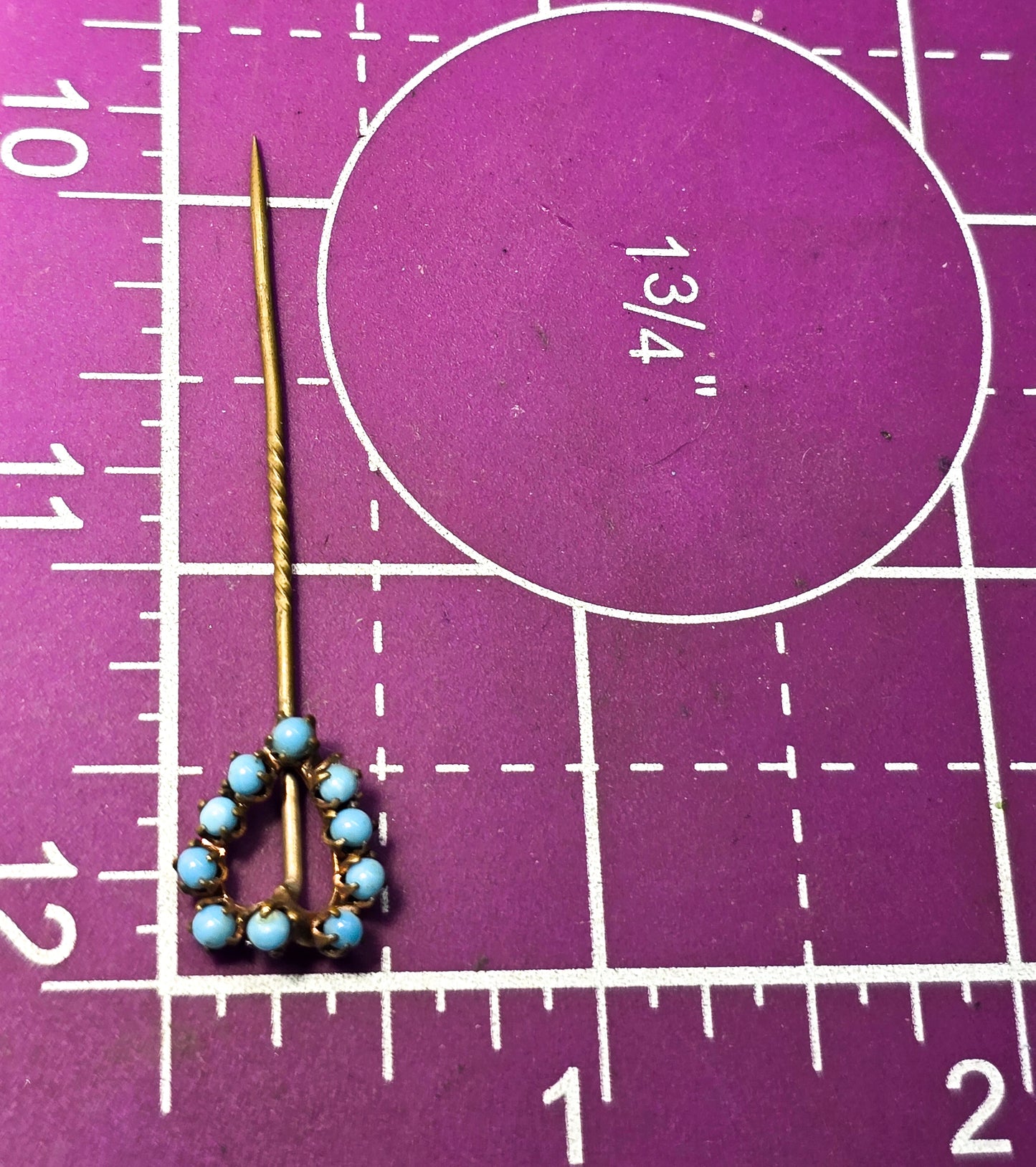 Victorian turquoise beaded heart gold filled antique stick lapel pin brooch