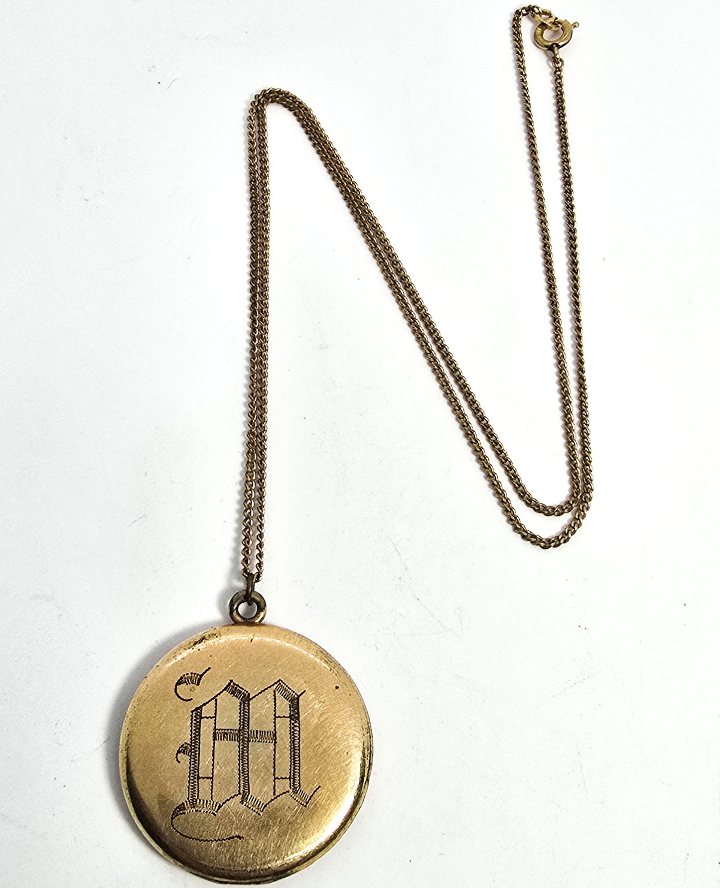 W. & S. Blackinton Antique 14k Gold Filled Victorian M monogram etched locket necklace