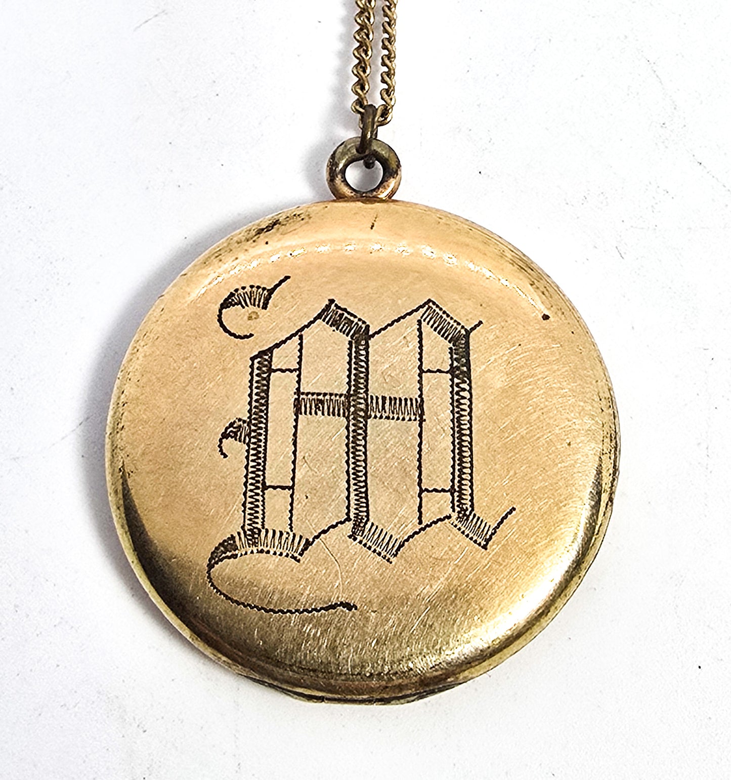 W. & S. Blackinton Antique 14k Gold Filled Victorian M monogram etched locket necklace