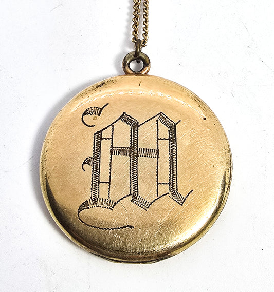 W. & S. Blackinton Antique 14k Gold Filled Victorian M monogram etched locket necklace