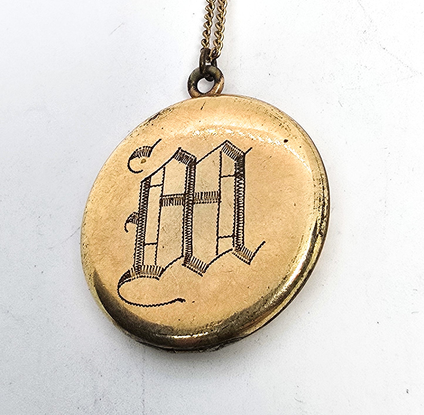 W. & S. Blackinton Antique 14k Gold Filled Victorian M monogram etched locket necklace
