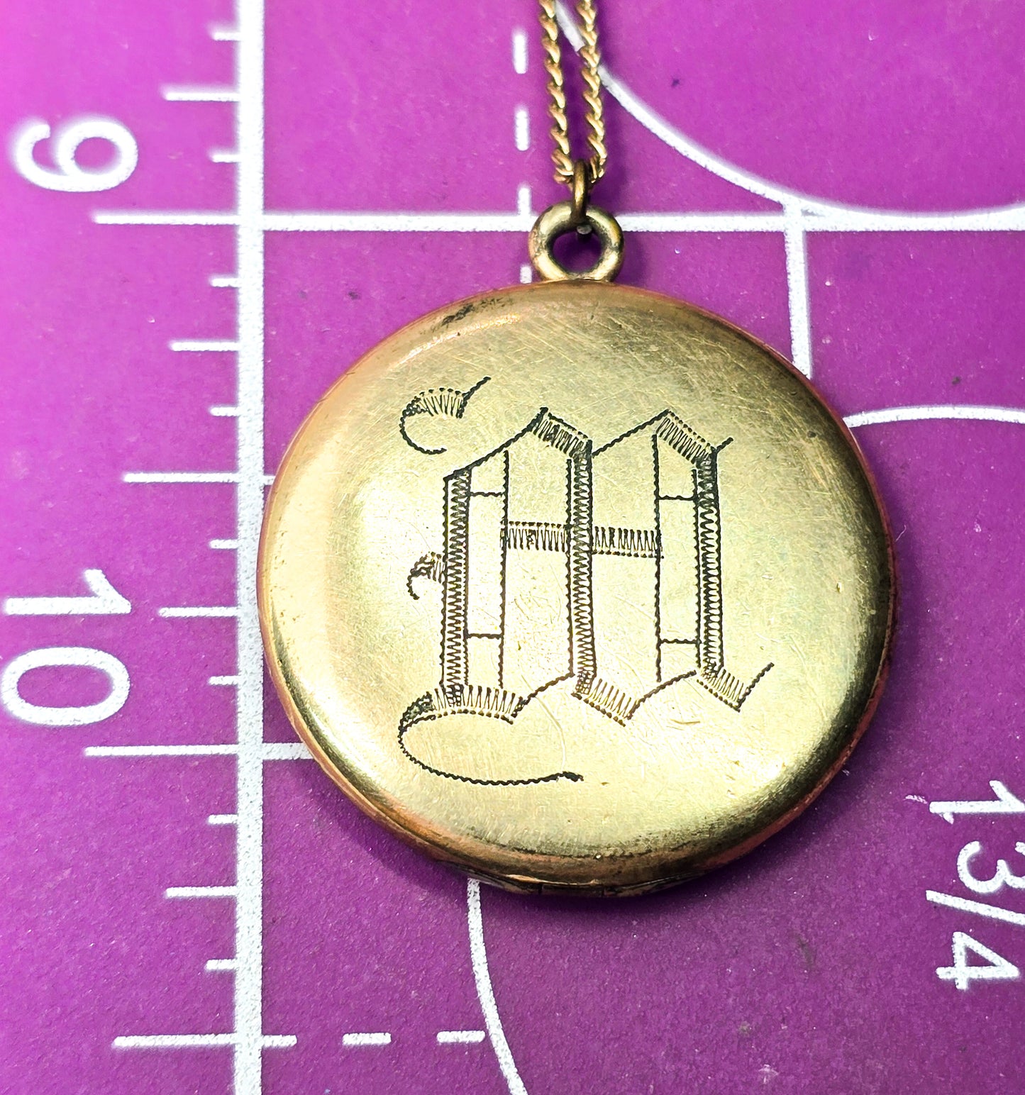 W. & S. Blackinton Antique 14k Gold Filled Victorian M monogram etched locket necklace