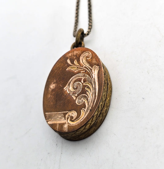 Edwardian Antique Gold Filled small oval etched locket necklace
