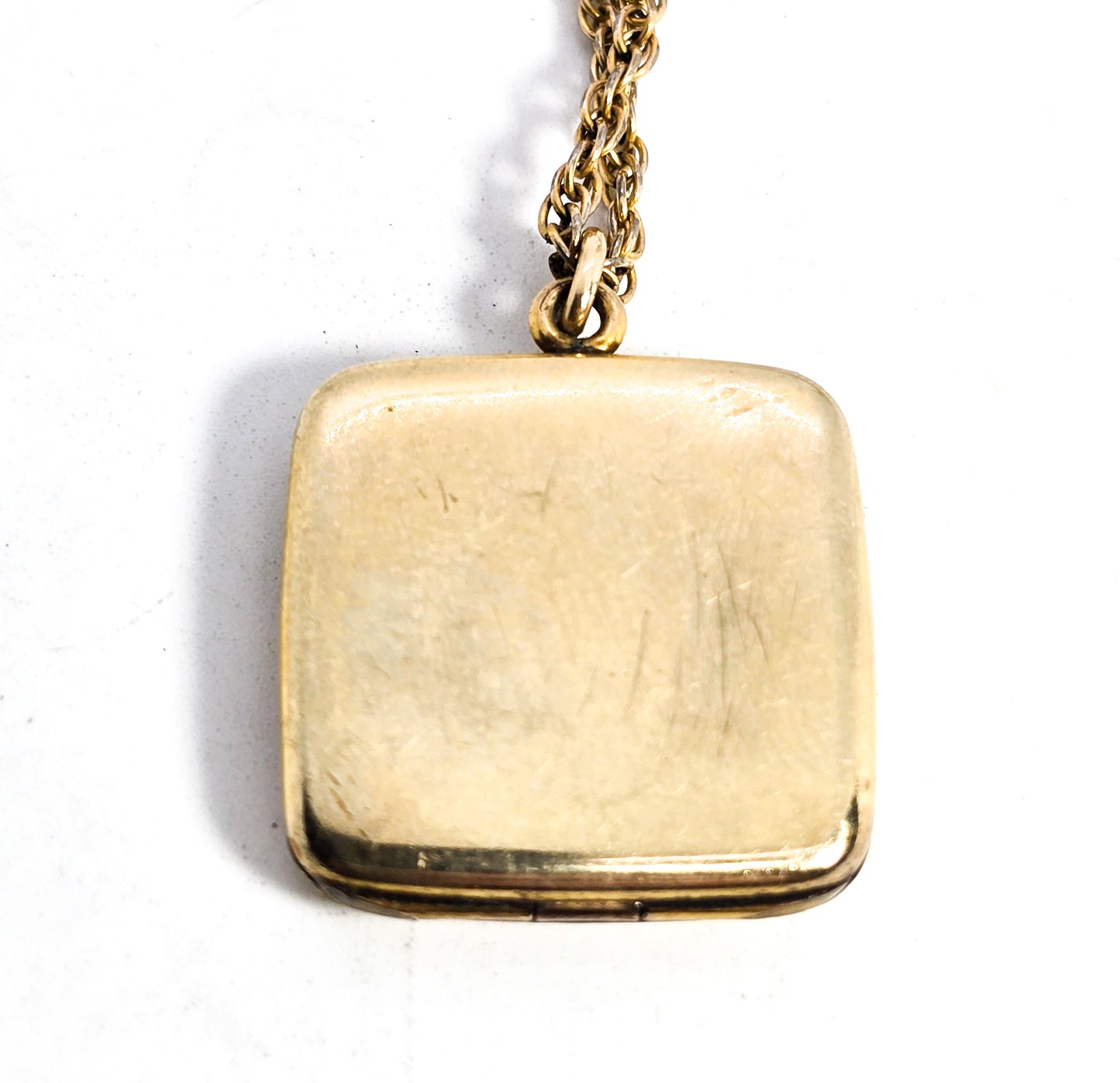 Pittman & Keeler vintage P&K gold filled square etched photo locket necklace