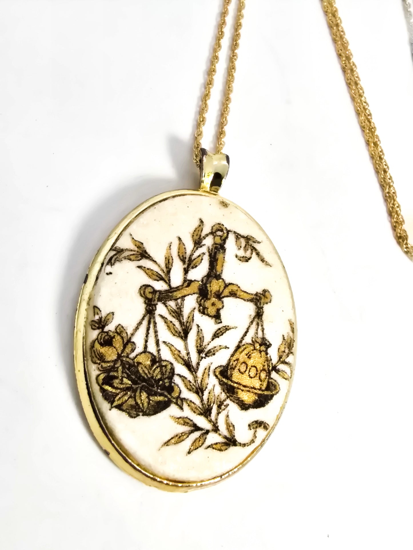 Libre Zodiac Sugared cameo Victorian revival gold toned vintage necklace