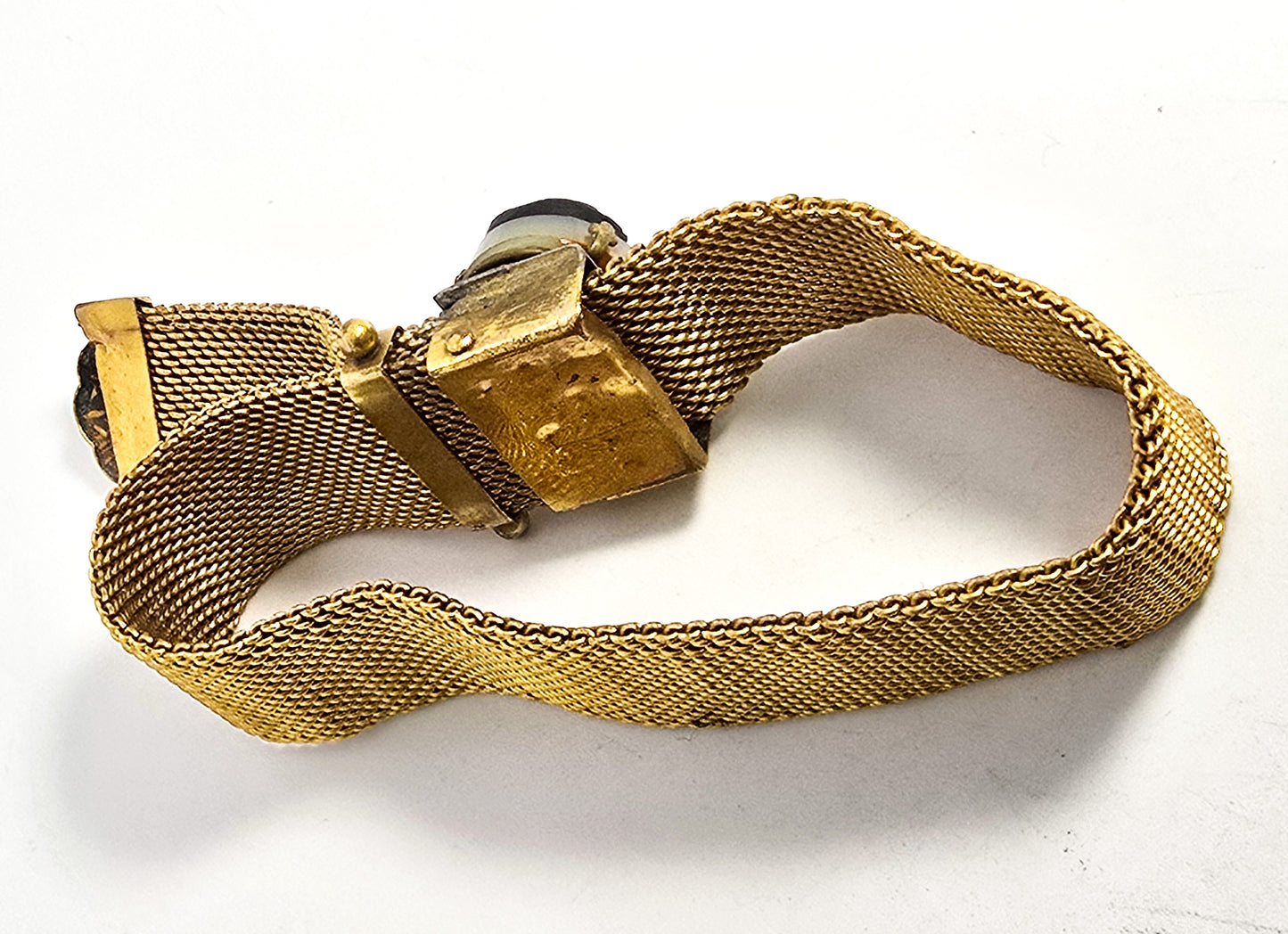Victorian Sardonyx stone cameo antique mesh gold filled slider bracelet