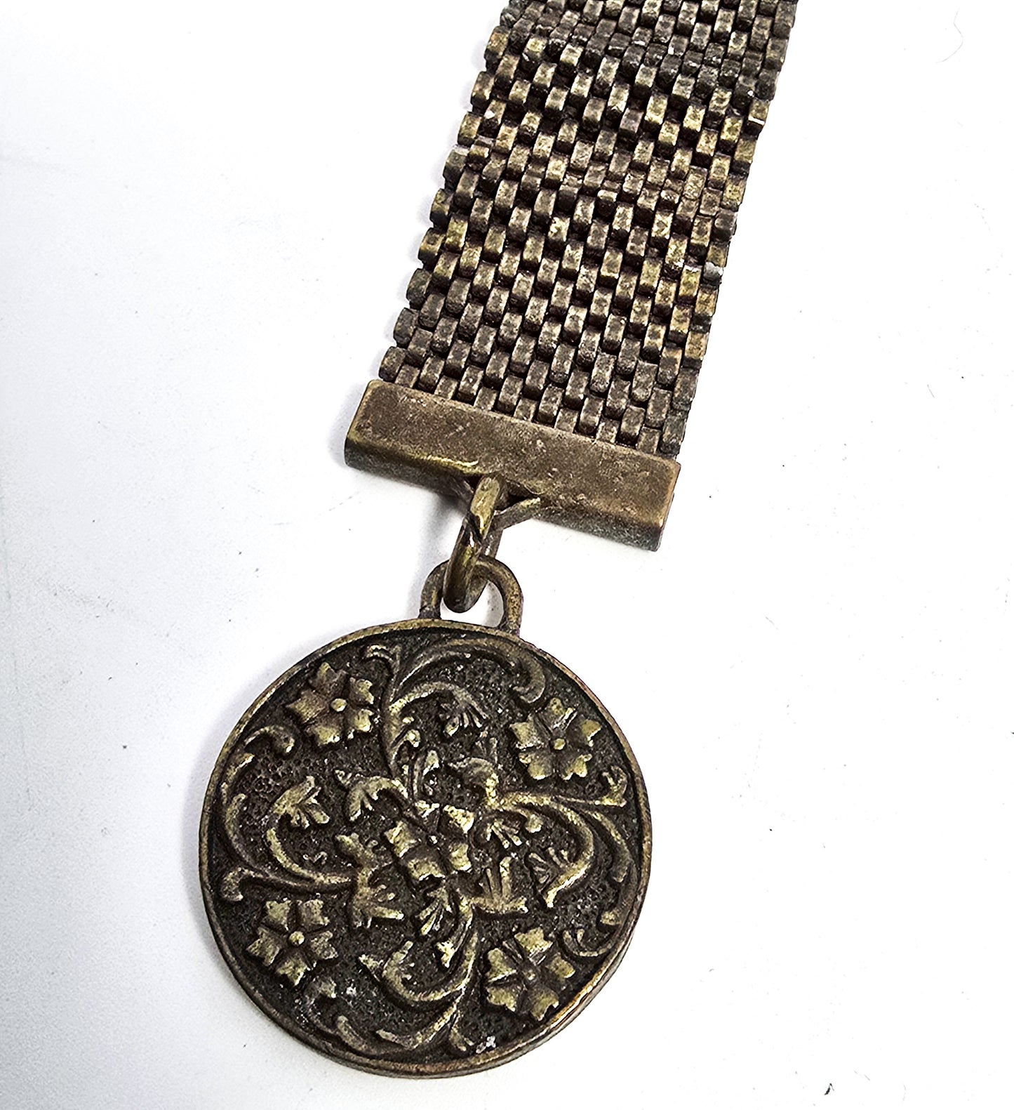 Westclox mesh brass full hunting moose and dog vintage watch fob