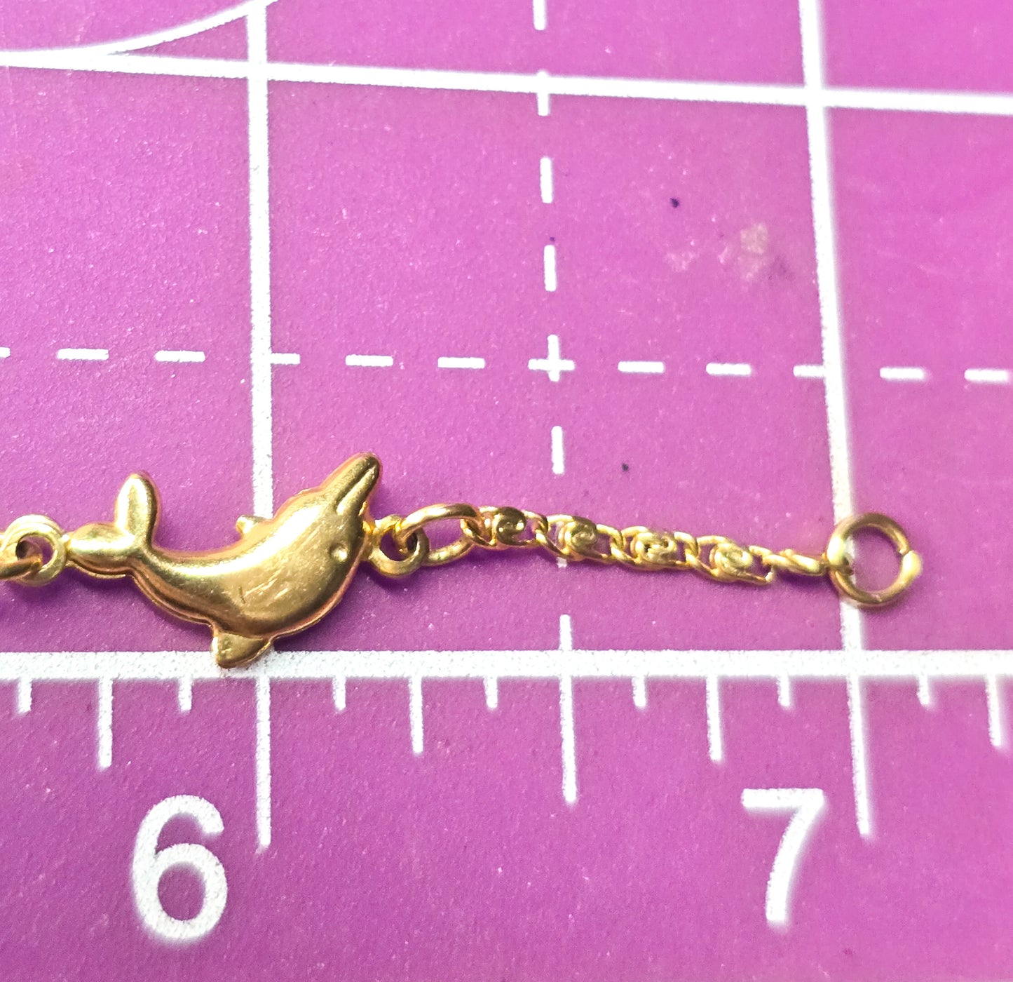 Miami 18k gold filled vintage dolphin purple glass beaded necklace and bracelet set