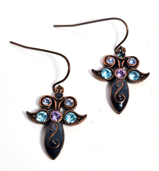 Avon blue and purple rhinestone and enamel fantasy fairy earrings