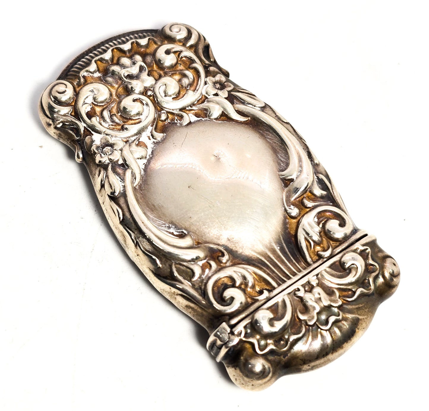 Victorian reposse flower hinged antique sterling silver match safe vesta 4293