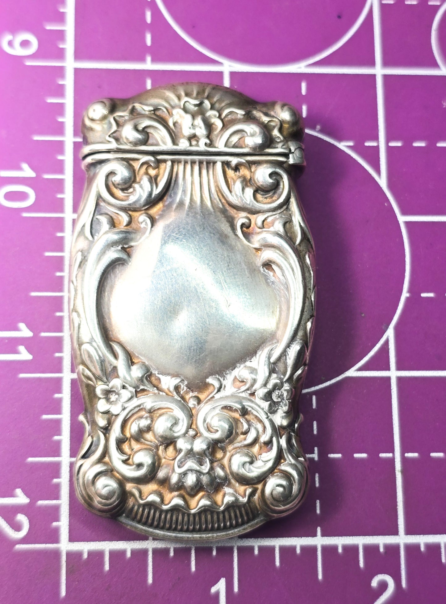 Victorian reposse flower hinged antique sterling silver match safe vesta 4293