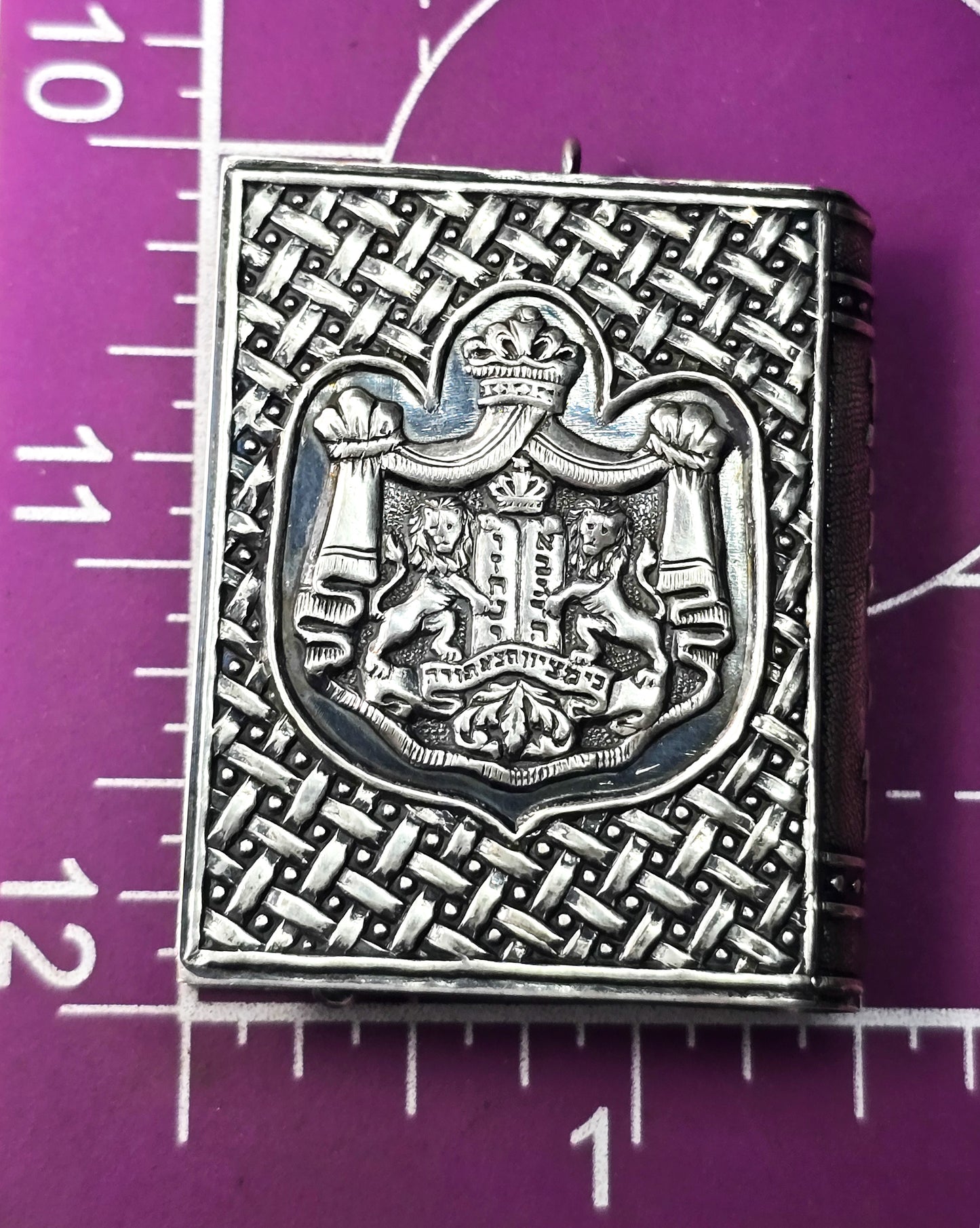 Vintage Judaica Tallit Sterling 925 Torah Lions mini Psalm book pendant