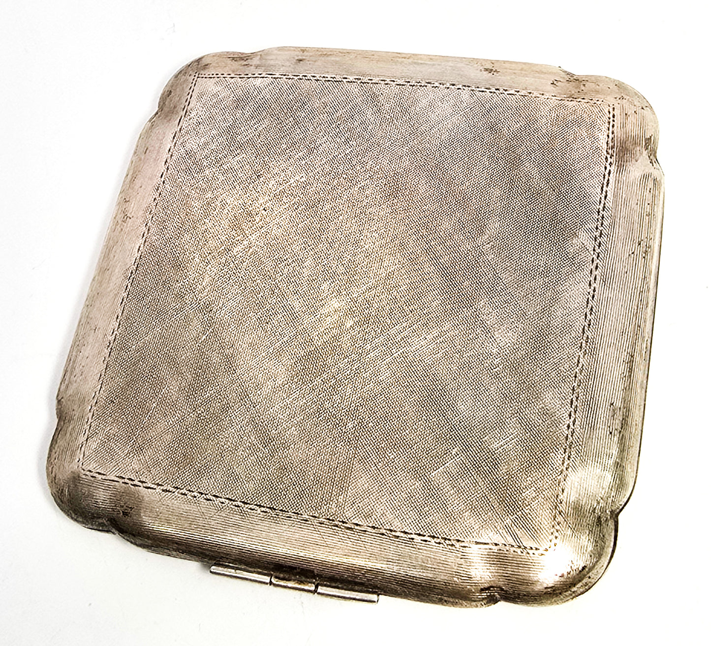 Art Deco etched hinged antique 800 sterling silver mirror powder compact vanity