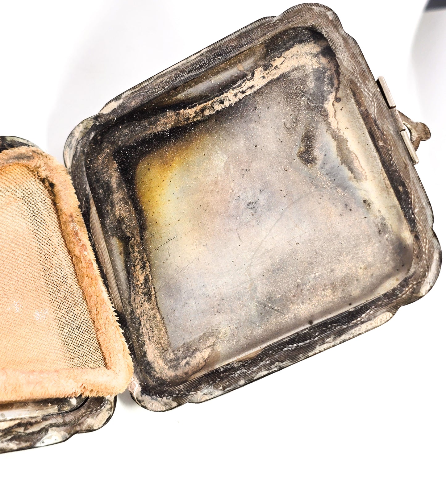 Art Deco etched hinged antique 800 sterling silver mirror powder compact vanity