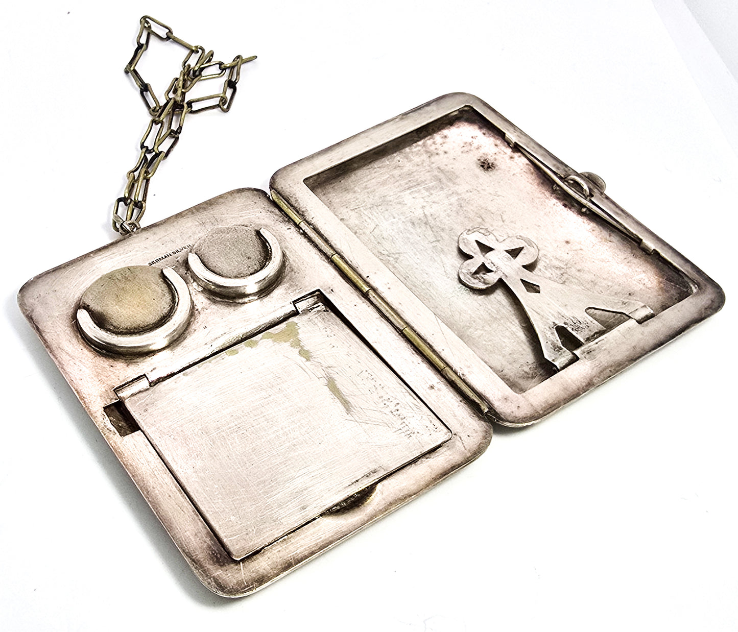 Victorian Antique German Silver Compact Coin and Dance floral etched Purse