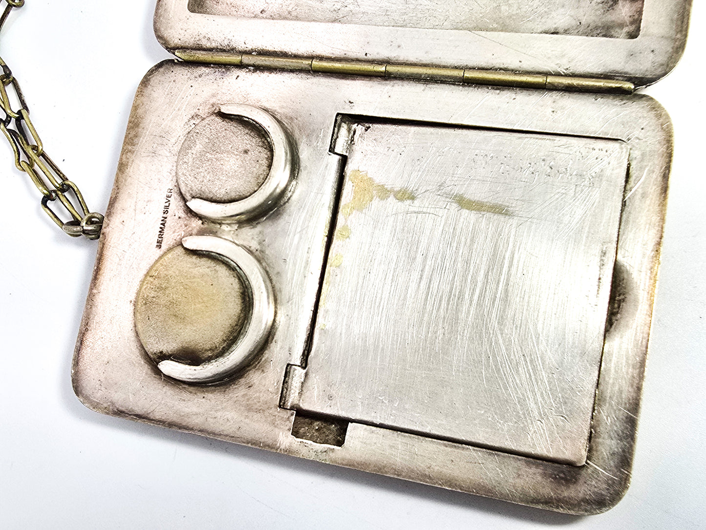 Victorian Antique German Silver Compact Coin and Dance floral etched Purse