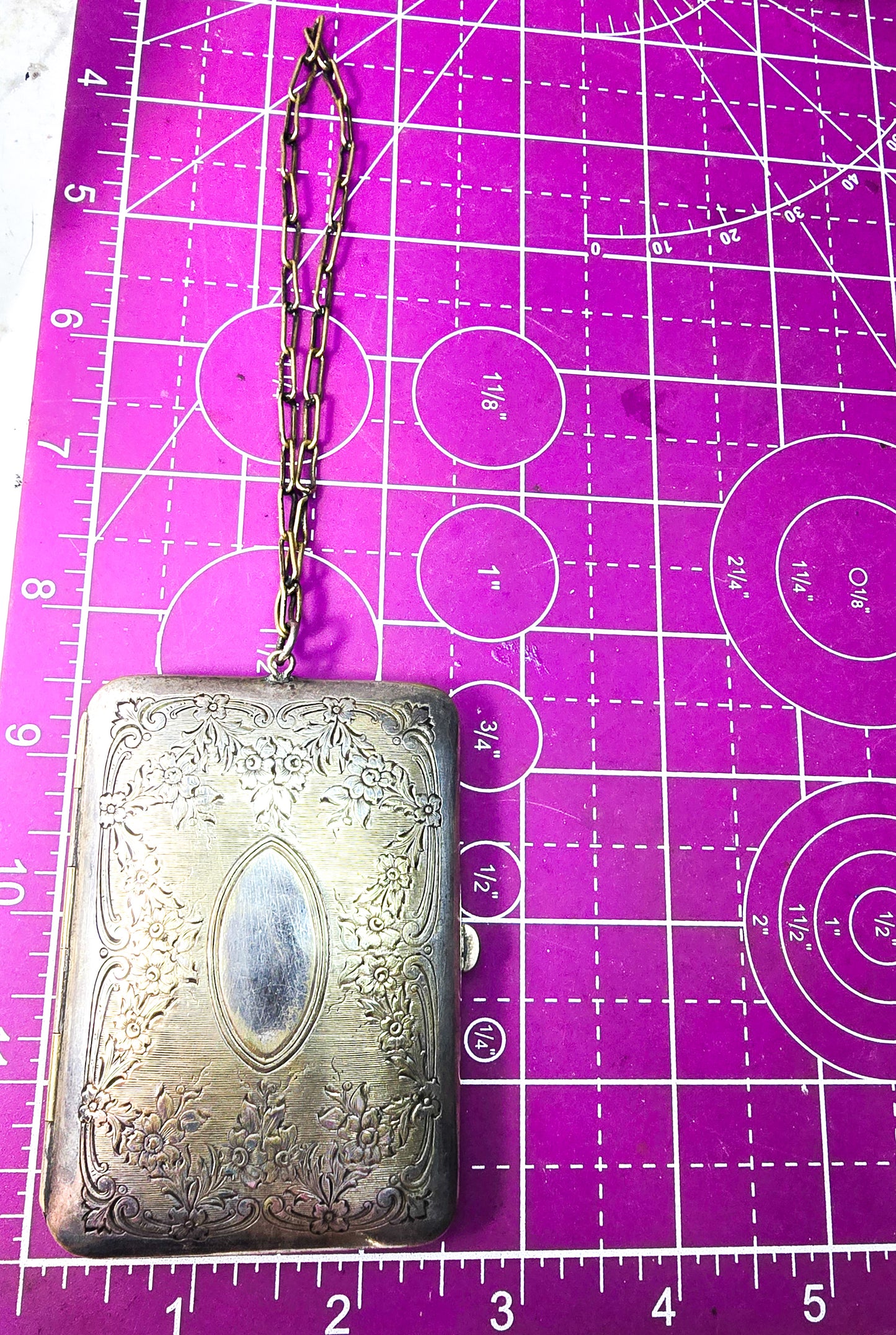 Victorian Antique German Silver Compact Coin and Dance floral etched Purse
