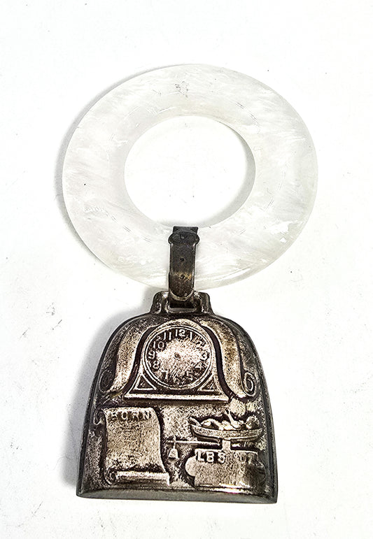 SLB Vintage Lucite Sterling Silver Cow bell birth announcement blank unused