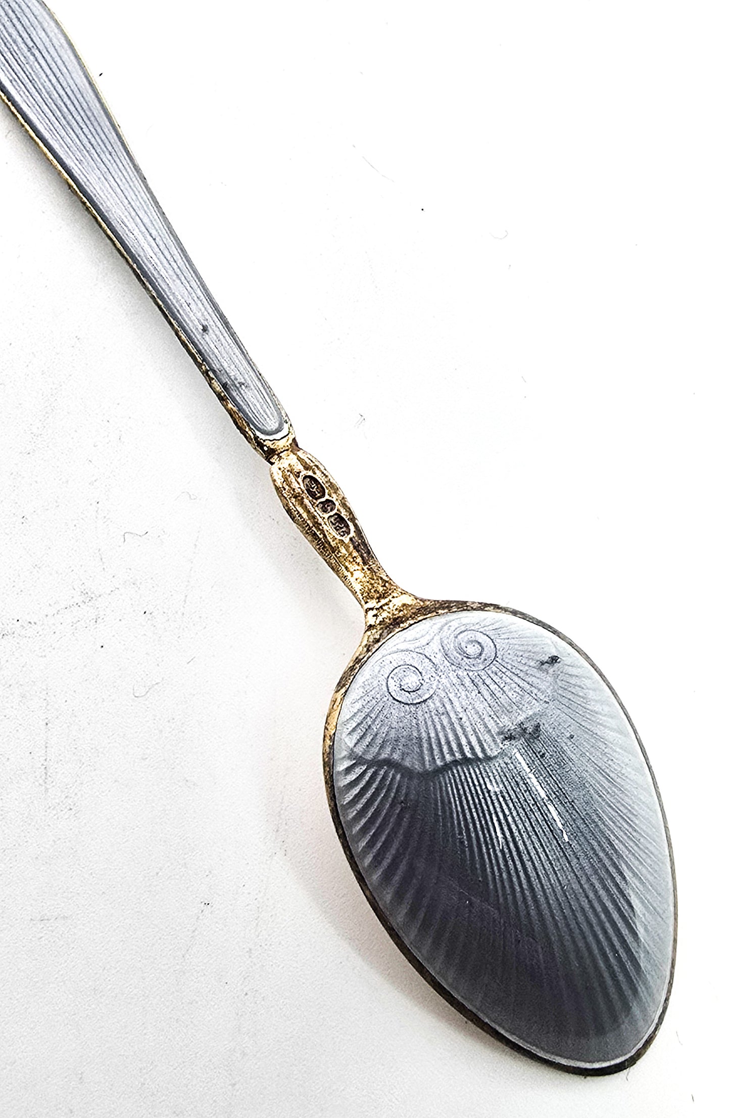 David Andersen Oslo Sterling Silver Norway signed Guilloche Enamel Spoon Blue