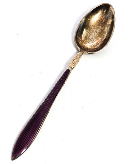 David Andersen Oslo Sterling Silver Norway signed Guilloche Enamel Spoon Purple