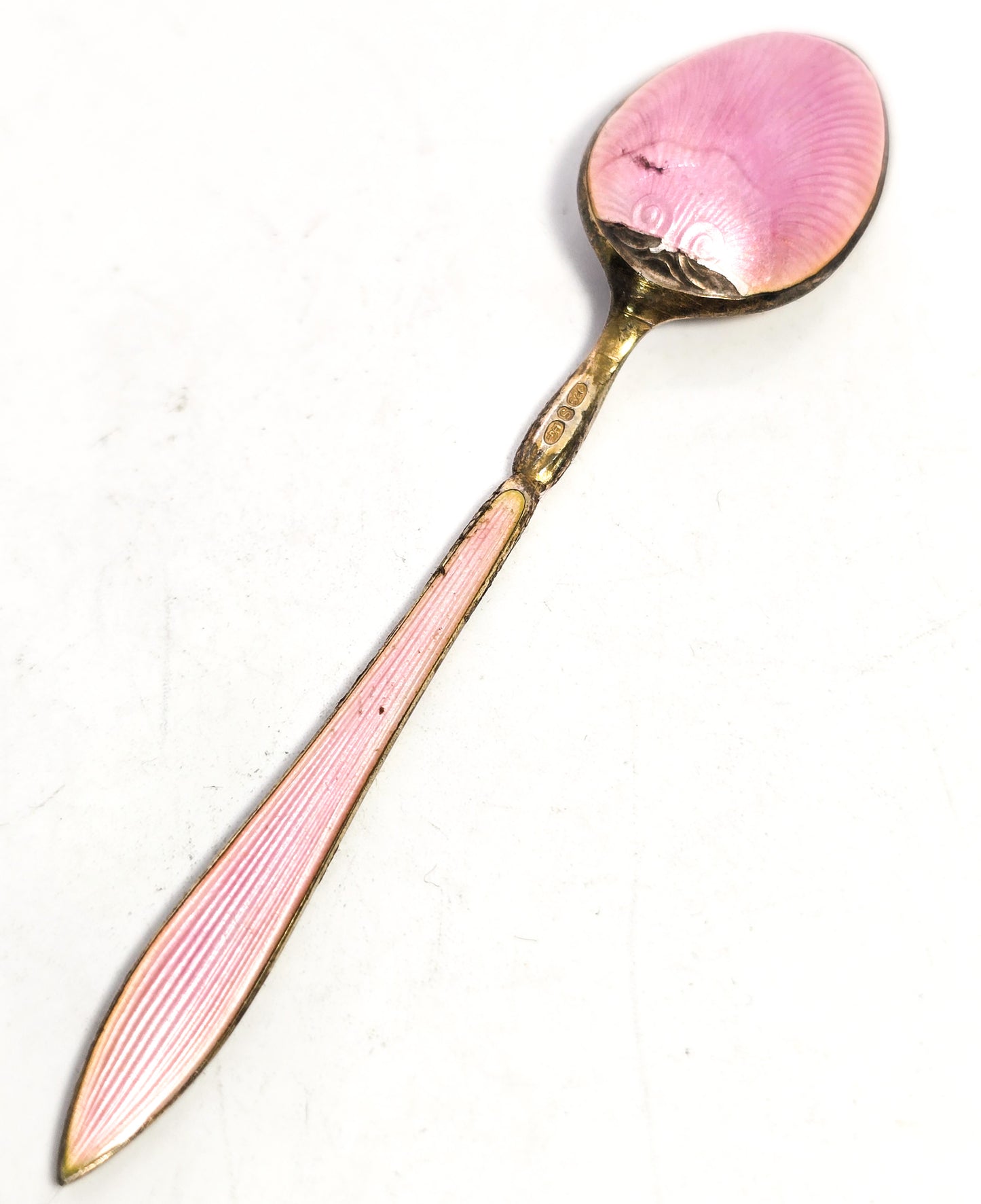 David Andersen Oslo Sterling Silver Norway signed Guilloche Enamel Spoon Pink