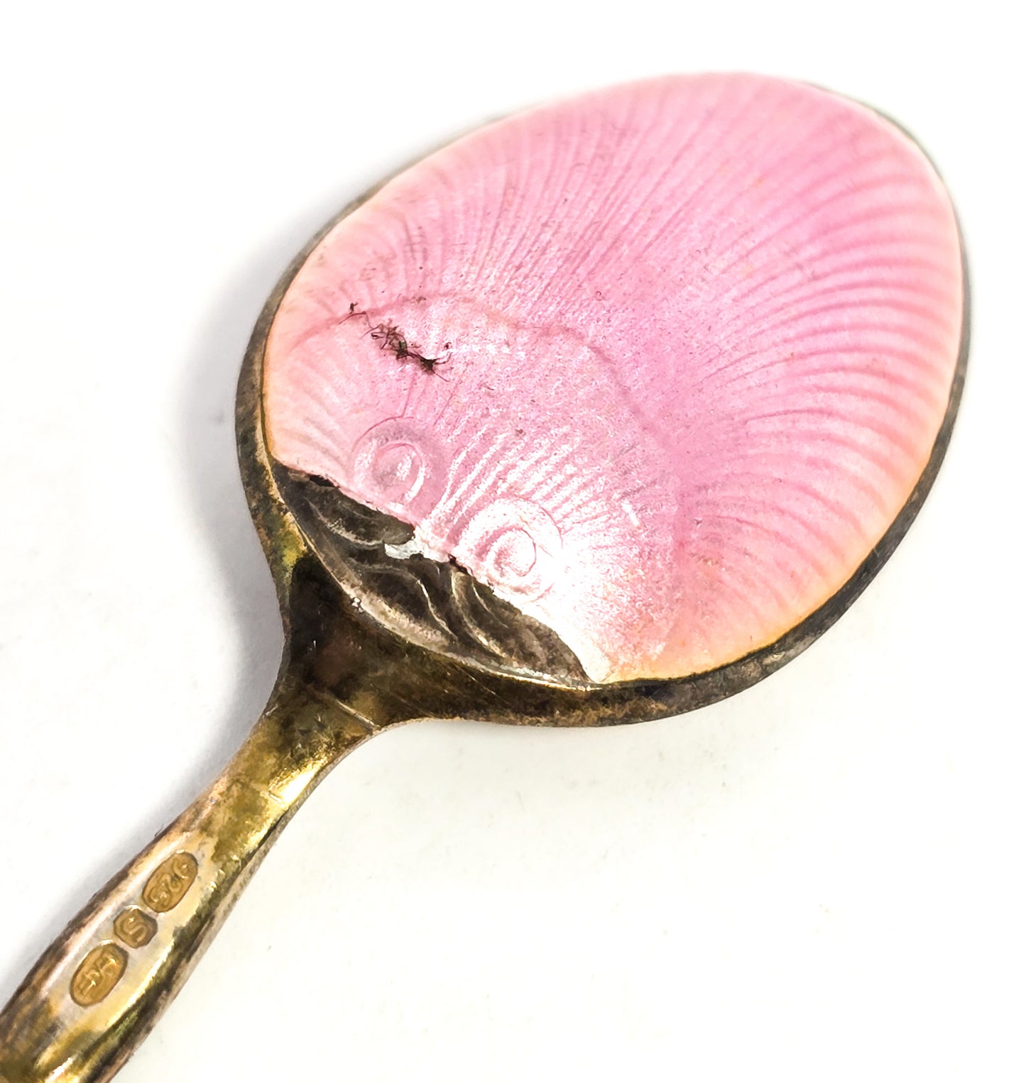 David Andersen Oslo Sterling Silver Norway signed Guilloche Enamel Spoon Pink