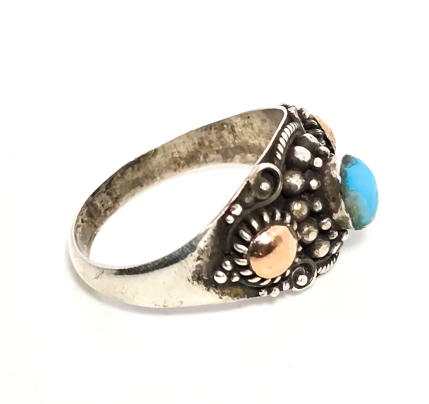 Blue turquoise Rose Gold Plated Balinese style sterling silver vintage ring size 9