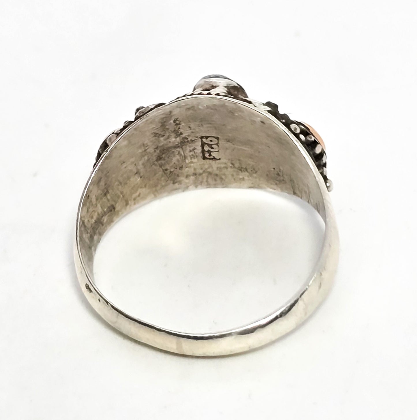 Blue turquoise Rose Gold Plated Balinese style sterling silver vintage ring size 9