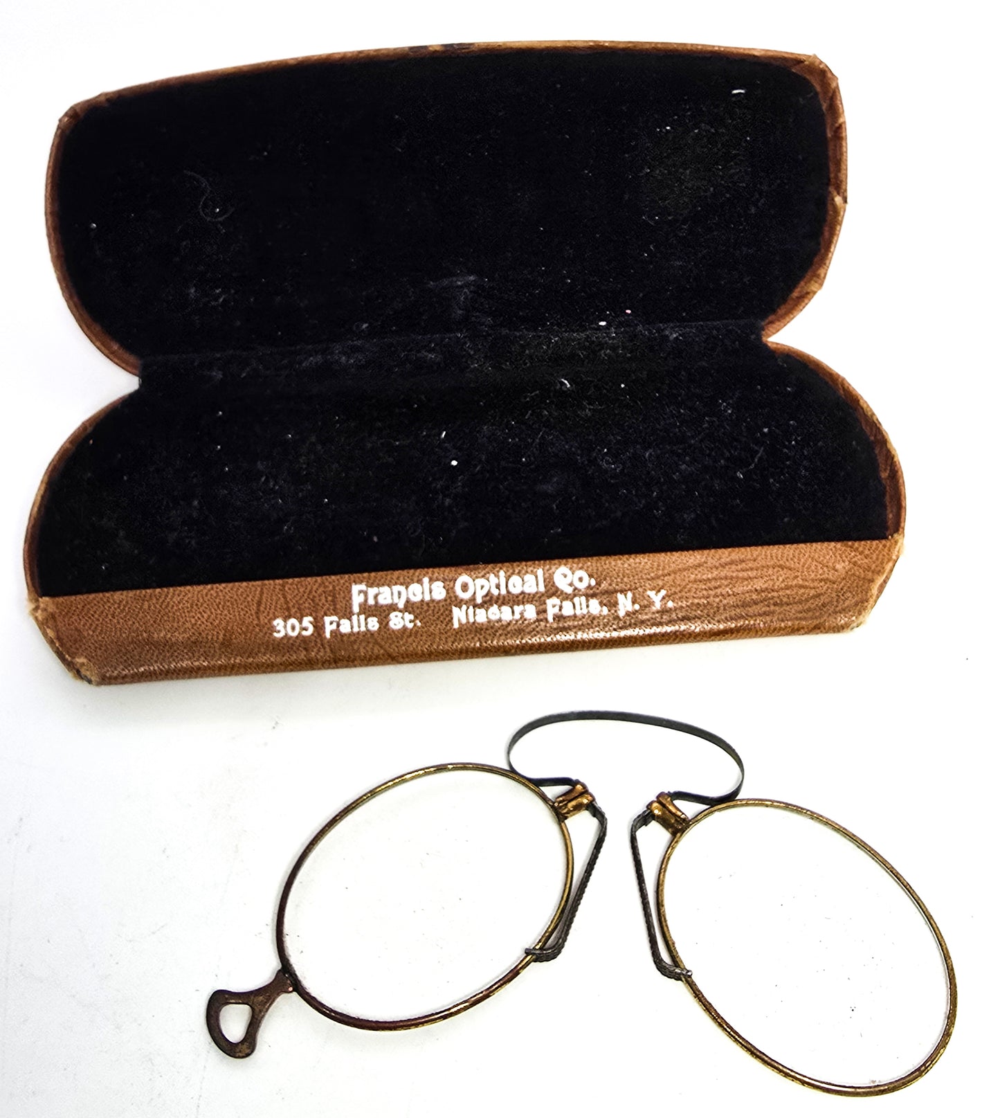 Pince-nez Victorian 1800's glasses gold filled with metal case New York