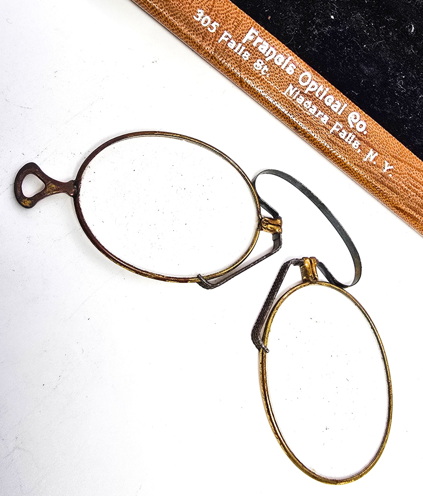 Pince-nez Victorian 1800's glasses gold filled with metal case New York